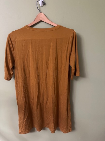 Eileen Fisher Tencel Tunic Sz SP Top Mustard Tan Short Sleeve Side Slit‎ Stretch - Picture 4 of 8